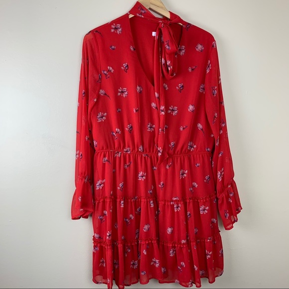 Xhilaration Dresses & Skirts - Xhilaration Red Floral V-neck Dress XL 16